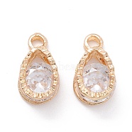 Alloy Clear Cubic Zirconia Charms, Long-Lasting Plated, Teardrop, Golden, 12.5x7x5mm, Hole: 1.8mm(ZIRC-A022-09G)