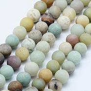 Natural Flower Amazonite Beads Strands, Frosted, Round, 8mm, Hole: 1mm, about 48pcs/strand, 15.3 inch(39cm)(G-F518-24-8mm)