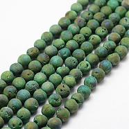 Electroplated Natural Quartz Crystal Beads Strands, Druzy Geode Crystal, Round, Green, 8mm, Hole: 1mm, about 50pcs/strand, 15.3 inch(39cm)(G-K174-01A)