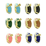 Oval Brass Stud Earrings, with Mixed Color Enamel, Real 18K Gold Plated, 28x22mm(EJEW-C072-02G)