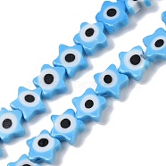 Handmade Evil Eye Lampwork Beads Strands, Star, Light Sky Blue, 8x8x3~3.5mm, Hole: 0.6mm, about 48~49pcs/strand, 13.19~13.86''(33.5~35.2cm)(LAMP-G166-02B)