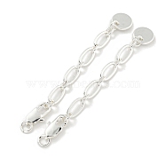 Brass Chain Extender, End Chains, Flat Round, 925 Sterling Silver Plated, 57mm(KK-Q820-03S)