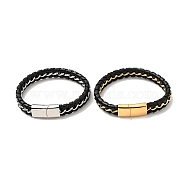 Leather & 304 Stainless Steel Braided Cord Bracelet with Magnetic Clasp for Men Women, Mixed Color, 8-7/8 inch(22.6cm)(BJEW-C021-21)