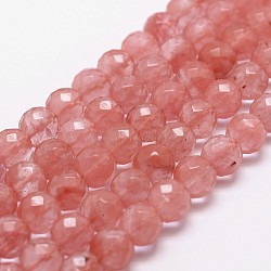 Cherry Quartz Glass Beads Strands, Faceted, Round, 8mm, Hole: 1mm, about 44pcs/strand, 14.9 inch~15.1 inch(X-G-D840-43-8mm)