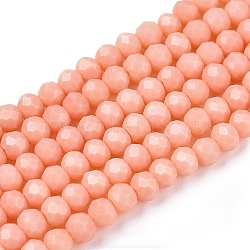 Opaque Solid Color Imitation Jade Glass Beads Strands, Faceted, Rondelle, Dark Salmon, 2.9~3.3x2mm, Hole: 0.8mm,  about 144~150pcs/strand, 35~37cm(EGLA-A044-P2mm-D33)