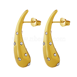 304 Stainless Steel Stud Earrings, Teardrop, Golden, 29x8mm(UP2648-8)