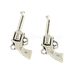 Tibetan Style Alloy Handgun/Revolver Pendants, Cadmium Free & Lead Free, Antique Silver, 34x15.7x5mm, Hole: 2.5mm, about 161pcs/500g(TIBEP-Q043-125-RS)