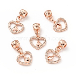 Rack Plating Brass Micro Pave Clear Cubic Zirconia Pendants, Cadmium Free & Lead Free, Long-Lasting Plated, Heart, Rose Gold, 22mm, Hole: 2.4mm(KK-E034-19RG)