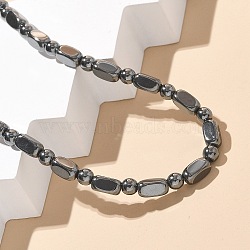 Round Cuboid Synthetic Non-Magnetic Hematite Beaded Necklaces, with Alloy Magnetic Clasps, Gray, 20.08 inch(51cm), beads 1: 8x4x4mm,  beads 2: 4mm in diameter(NJEW-R020-05)