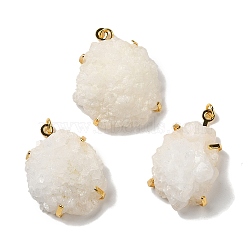 Natural Druzy Quartz Crystal Pendants, Nuggets Charms with Rack Plating Brass Findings and Jump Ring, Cadmium Free & Lead Free, Golden, 30~34x21~28x10~14.5mm, Hole: 2.2mm(G-C096-01G)