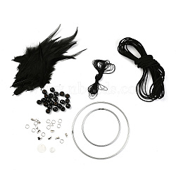 DIY Woven Net/Web with Feather Making Set, Including Faux Suede Cord, Nylon Thread Cord, Wood Beads, Feather, Iron Ring & Jump Ring & Ribbon Ends, Natural Shell Pendants, Black, 2.5x2mm, about 5m/bundle, 1bundle(DIY-F074-06)