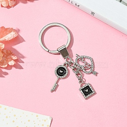 Alloy Enamel & Rhinestone Keychain, with Iron Findings, Black, 8cm(KEYC-YW00074-02)