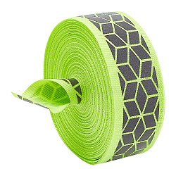 BENECREAT 10M Flat Reflective Polyester Grosgrain Ribbon, Geometric Print Ribbon for Warning Tape, Green Yellow, 1 inch(25~27mm), about 10.94 Yards(10m)/Bag(OCOR-BC0006-19A)