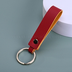 PU Leather Keychain, with Metal Key Ring, Rectangle, FireBrick, 8.8x1.8cm(PW-WG22473-06)