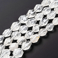 Natural Quartz Crystal Beads Strands, Rock Crystal Beads, with Seed Beads, Faceted, Polygon, 11~16x9~12.5x8.5~11mm, Hole: 1.6mm, about 24pcs/strand, 15.16~15.55 inch(38.5~39.5cm)(G-C182-08)