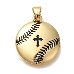 Rack Plating Brass Pendants, Cadmium Free & Lead Free, Long-Lasting Plated, Flat Round, Baseball Charms, Real 18K Gold Plated, 20.5x18x3mm, Hole: 5x3.5mm(KK-I720-70G)