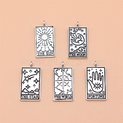 5Pcs 5 Style Tibetan Style Alloy Pendants, Tarot Sets, Antique Silver, 22x13mm(PW-WG23267-01)