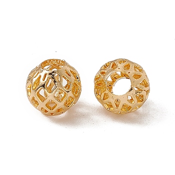 Brass Beads, Long-Lasting Plated, Hollow, Round, Real 18K Gold Plated, 8x7.5mm, Hole: 3mm
