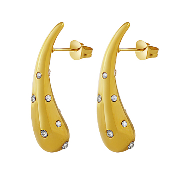 304 Stainless Steel Stud Earrings, Teardrop, Golden, 29x8mm