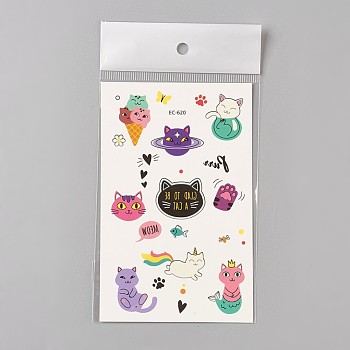 Removable Kitten Temporary Tattoos, Water Proof, Cartoon  Paper Stickers, Cat, Colorful, 120~121.5x75mm