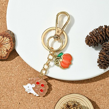 Hedgehog Alloy Enamel Keychain, with Iron Findings, Mixed Color, 10.8cm, Pendant: 27~35mm.