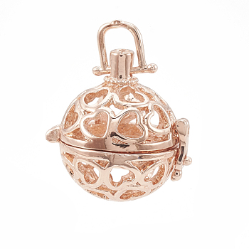 Alloy Cage Pendants, For Chime Ball Pendant Making, Hollow, Round, Rose Gold, 20x19.5x15.5mm, Hole: 3x3.5mm, Inner Measure: 13mm