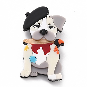 Dog with Hat Brooch, Animal Acrylic Safety Lapel Pin for Backpack Clothes, Colorful, 70x39x11mm, Pin: 0.6mm
