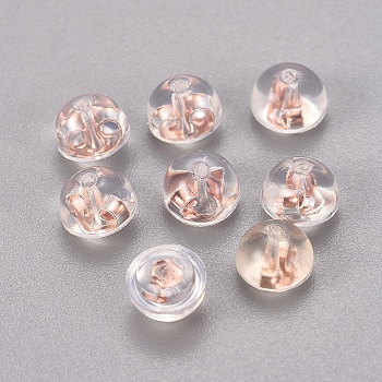 Silicone Ear Nuts, with 925 Sterling Silver Findings, Half Round, Clear, Rose Gold, 5.5x4mm, Hole: 0.6mm