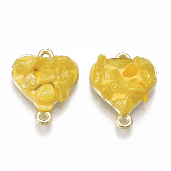 Alloy Links connectors, with Gemstone and Enamel, Heart, Light Gold, Gold, 20x16x6mm, Hole: 1.5mm