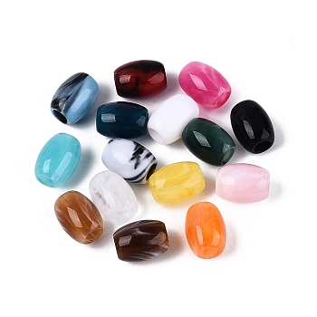 Two Tone Acrylic European Beads, Large Hole Beads, Barrel, Mixed Color, 13.5~14x10~10.5mm, Hole: 5mm, about 615pcs/500g