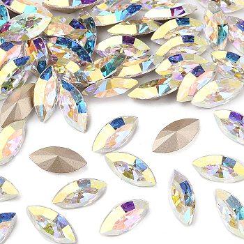 Preciosa&reg MAXIMA Crystal Fancy Stones, Czech Crystal, 435 14 615 Navette(Horse Eye), Dura Foiling, 00030 200 Crystal AB, 15x7mm