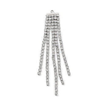 Alloy with Rhinestone Cup Chains Tassel Pendants, Platinum, 68x10.5mm, Hole: 1.6mm