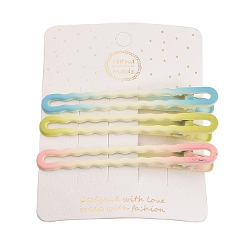 Oval Spray Painted Iron Alligator Hair Clips for Girls, Mixed Color, 12x80x12.5mm, 3pcs/crard