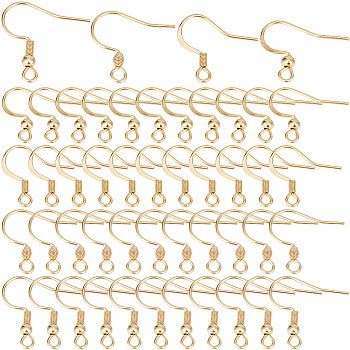 120Pcs 4 Styles 304 Stainless Steel French Earring Hooks, Flat Earring Hooks, Ear Wire, with Horizontal Loop, Real 18K Gold Plated, 15~20x17~20x2~3mm, hole: 1.8~2mm,  21 Gauge, Pin: 0.7mm, 30pcs/style