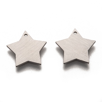 304 Stainless Steel Pendants, Stamping Blank Tag, Laser Cut, Double Side Drawbench Effect, Star, Stainless Steel Color, 13.5x13.5x1mm, Hole: 1mm