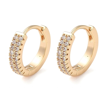 Brass Micro Pave Clear Cubic Zirconia Hoop Earrings, Real 18K Gold Plated, 11.5x12x3mm