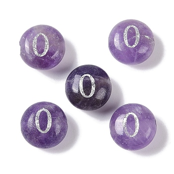 Natural Amethyst Beads, Rondelle with Letter, Letter O, 8.5~9x5~5.5mm, Hole: 1.2mm