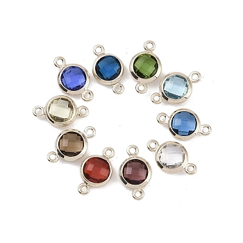 Brass Pave Cubic Zirconia Connector Charms, Flat Round Links, Mixed Color, Real 18K Gold Plated, 12x7x3mm, Hole: 1mm