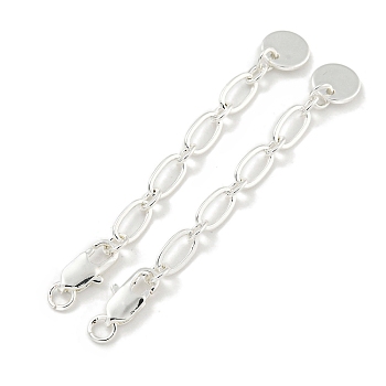 Brass Chain Extender, End Chains, Flat Round, 925 Sterling Silver Plated, 57mm