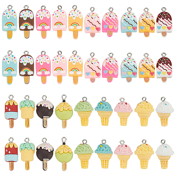 WADORN 38Pcs 19 Style Opaque Resin Pendants, Imitation Food, with Platinum Tone Iron Loops, Ice Cream Charms, Mixed Color, 25~28.5x11~16x5~7mm, Hole: 2mm, 2pcs/style