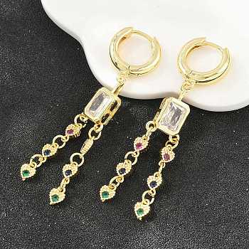 Brass Micro Pave Cubic Zirconia Chandelier Earrings, Rectangle, Hoop Earrings for Women, Lead Free & Cadmium Free, Rack Plating, Long-Lasting Plated, Real 18K Gold Plated, 57x11mm