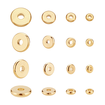 ARRICRAFT 80Pcs 4 Style Brass Beads, Long-Lasting Plated, Disc/Flat Round, Heishi Beads, Real 24K Gold Plated, 20pcs/style