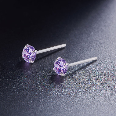SHEGRACE Rhodium Plated 925 Sterling Silver Four Pronged Ear Studs(JE420D-02)-3