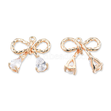 Real 18K Gold Plated Clear Bowknot Brass+Cubic Zirconia Pendants