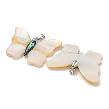 pendentifs en laiton plaqué avec pavé de coquillages paua naturels et coquillages blancs(KK-U025-12P-05)-2