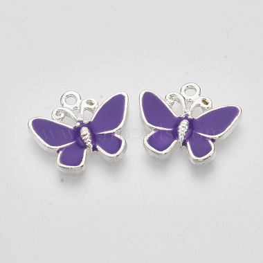 Real Platinum Plated DarkViolet Butterfly Brass+Enamel Pendants