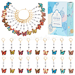 18Pcs 9 Styles Butterfly Acrylic & Alloy Enamel Pendant Locking Stitch Markers, with 304 Stainless Steel Leverback Earring Findings, Mixed Color, 6.3cm, 2pcs/style(HJEW-SC00097)