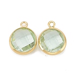 Glass Charms, with Real 18K Gold Plated Cadmium Free & Nickel Free & Lead Free Brass Findings, Long-Lasting Plated, Faceted Flat Round, Clear, 13.5x11x5mm, Hole: 1.4mm(KK-C228-02G-18)