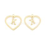 201 Stainless Steel Pendants, Hollow, Heart with Letter A~Z, Real 18K Gold Plated, Letter.K, 29x29.5x1mm, Hole: 2mm, A~Z: 12x8~10.5x1mm(STAS-N090-LA894-K-G)