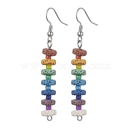 Colorful Natural Dyed Lava Rock Disc Beaded Dangle Earrings, Brass Dorp Earrings, Platinum, 60x8mm(EJEW-JE05616)